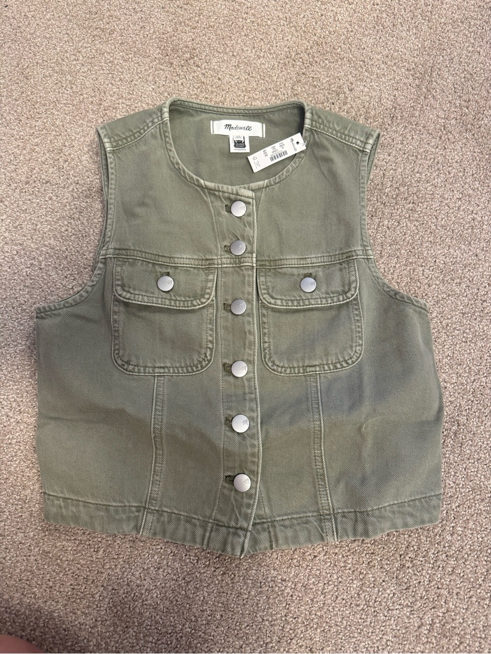 Madewell Sage Green Button-Front Utility Vest